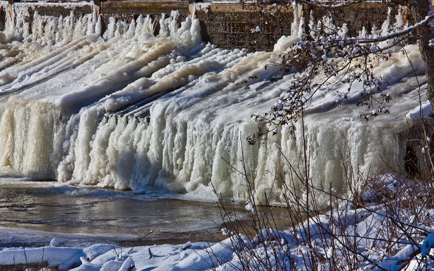 Frozen waterfall cascade