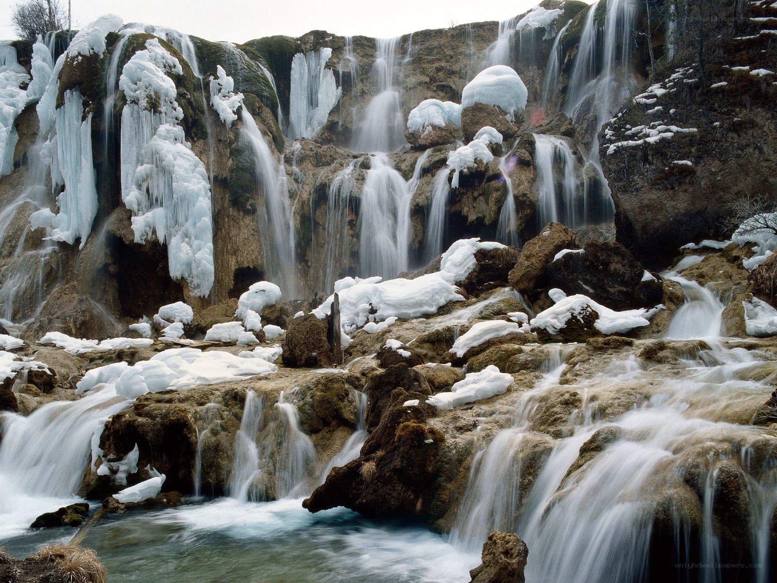 Frozen waterfall cascade