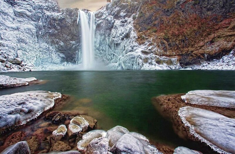 Frozen Waterfall — Green, Serene