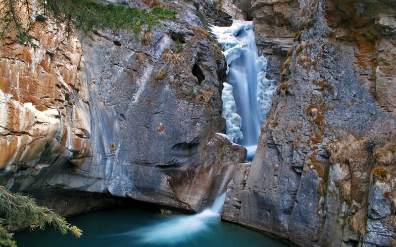 Frozen Waterfall in Canyon — Blue, Dramatic, Winter
