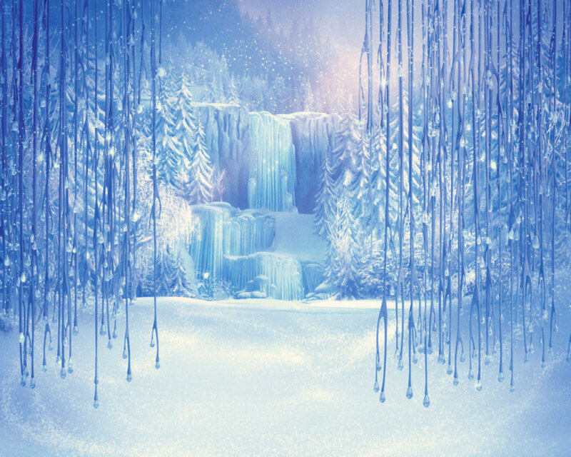 Frozen Waterfall in Forest — Blue, Serene, Winter, Digital Art, Icicles