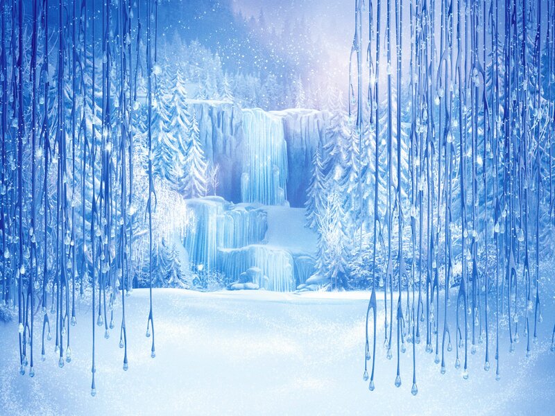Frozen Waterfall in Forest — Blue, Serene, Winter, Digital Art, Snow, Trees