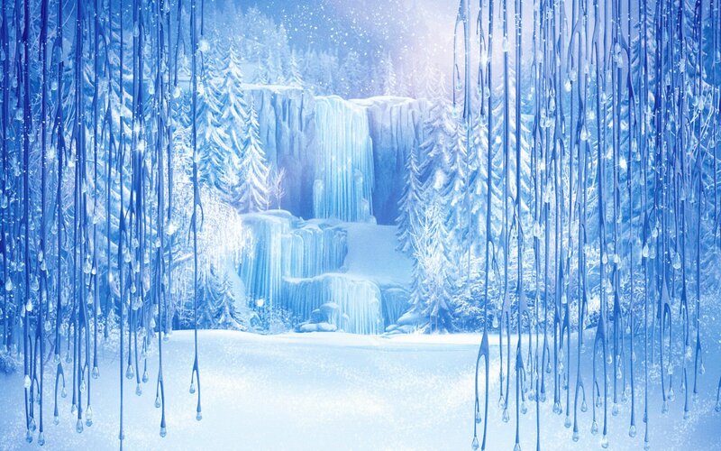 Frozen Waterfall in Forest — Blue, Serene, Winter, Digital Art