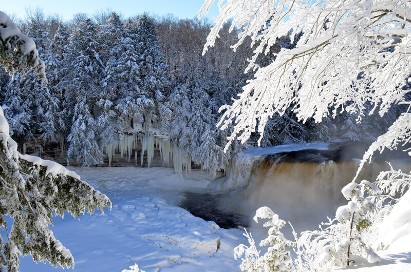 Frozen Waterfall in Forest — White, Cold, Winter