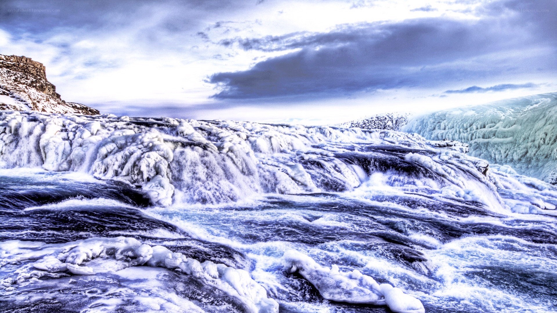 Frozen waterfall in Iceland
