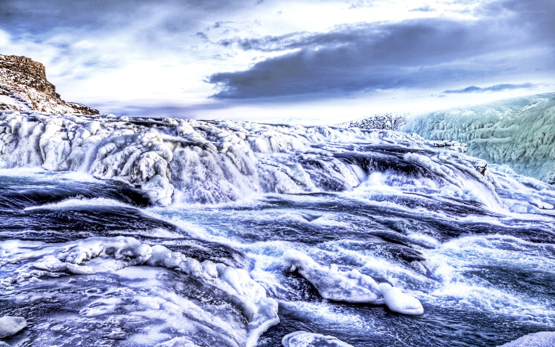 Frozen waterfall in Iceland