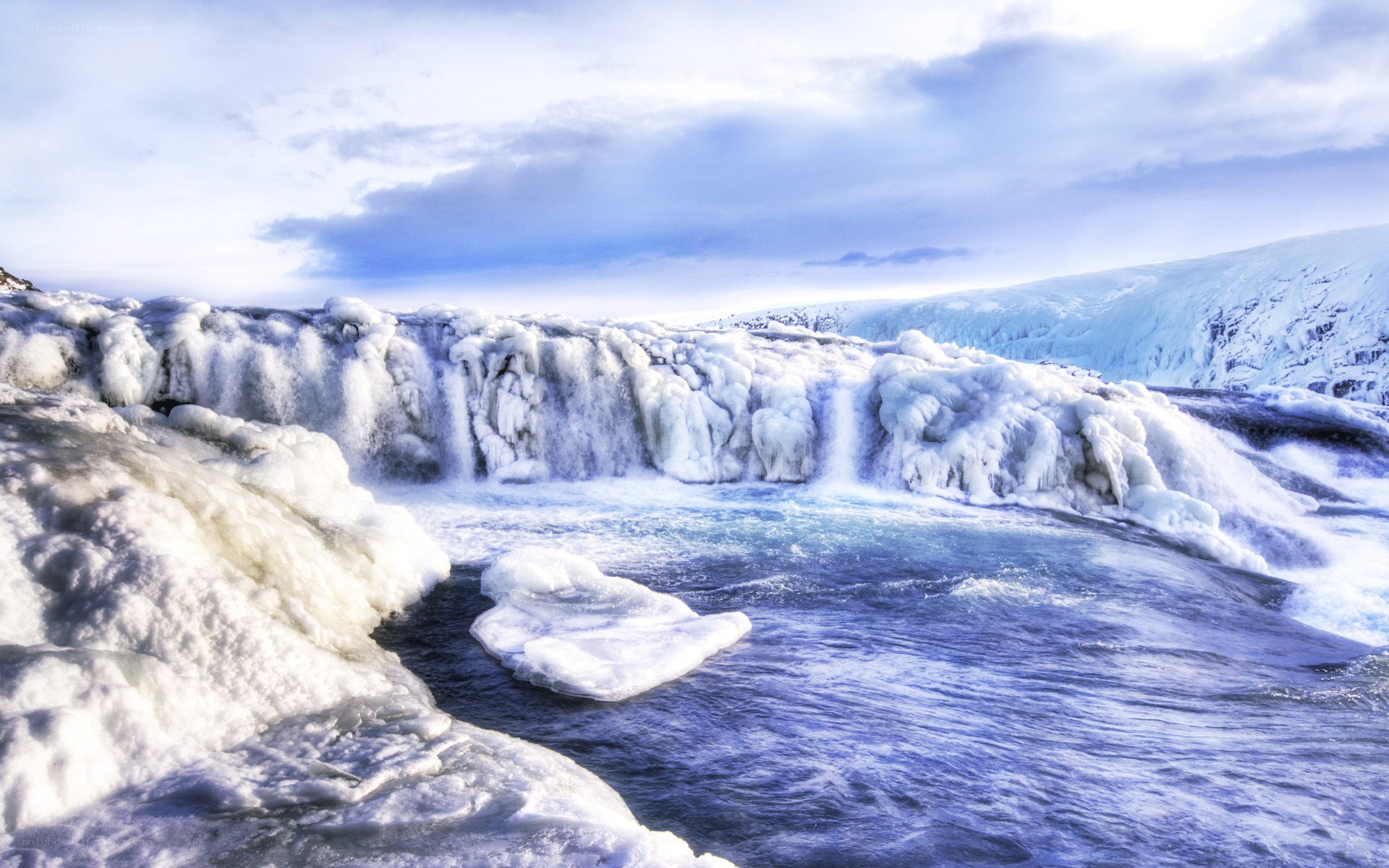 Frozen waterfall in Iceland