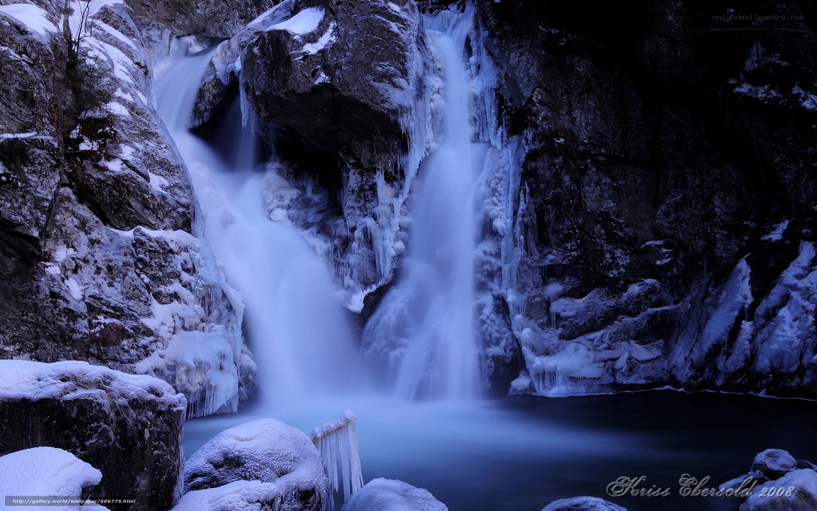Frozen waterfall in winter