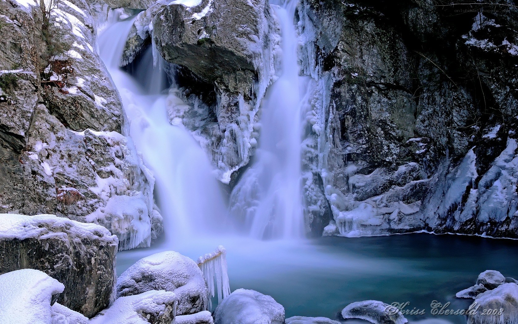 Frozen waterfall in winter