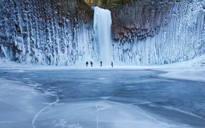 Frozen waterfall in winter