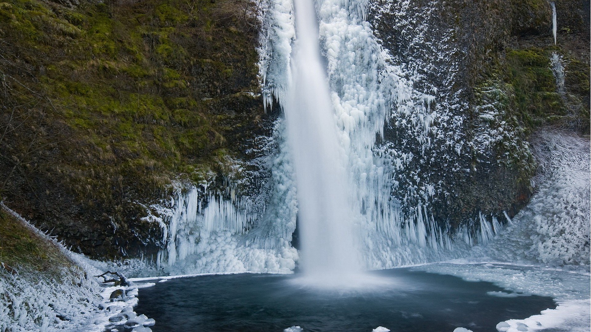 Frozen waterfall in winter