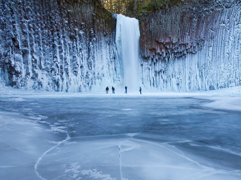 Frozen waterfall in winter