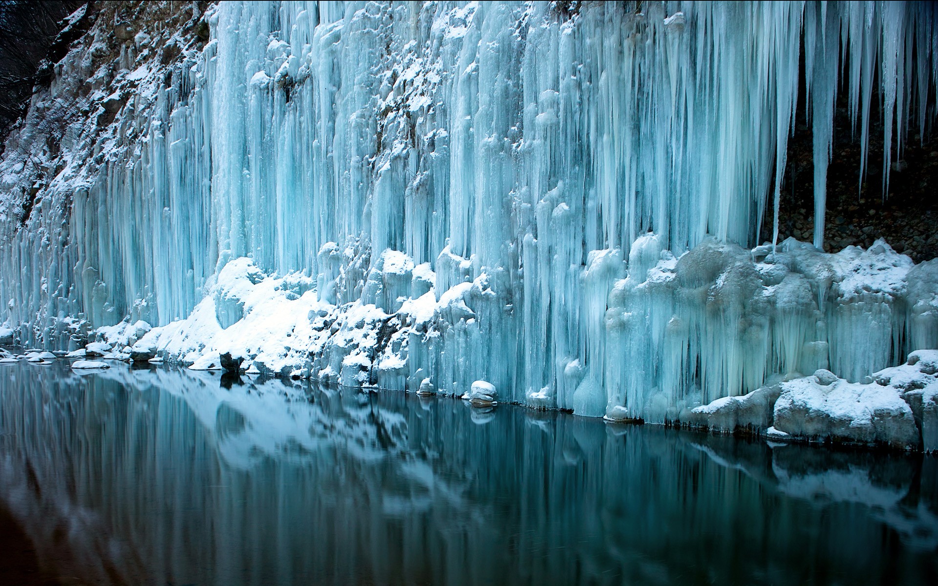 Frozen waterfall in winter