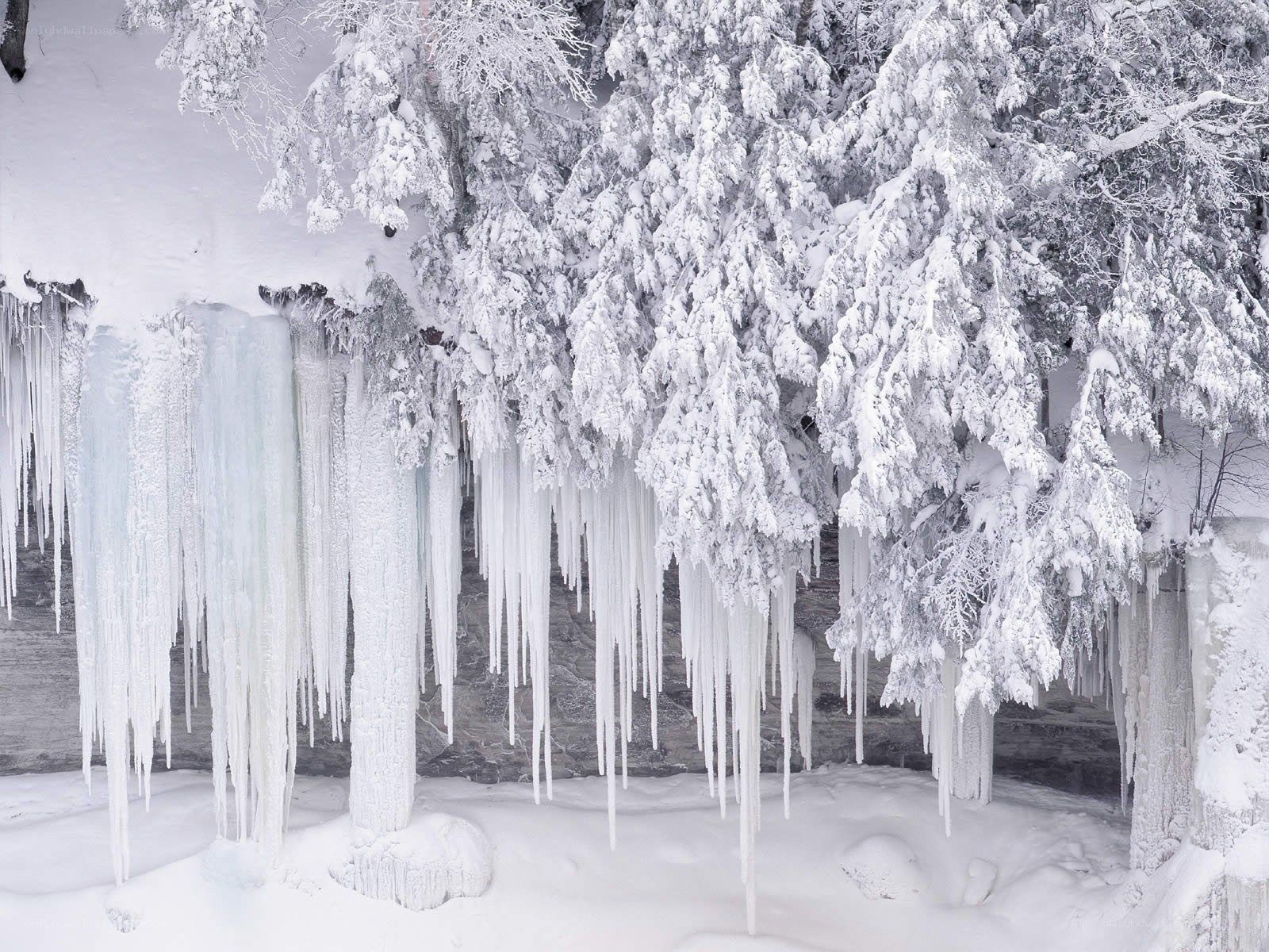 Frozen waterfall in winter