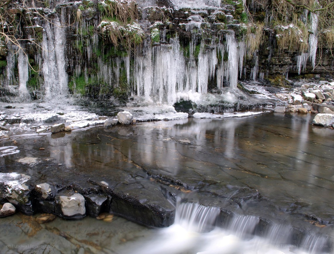Frozen waterfall in winter