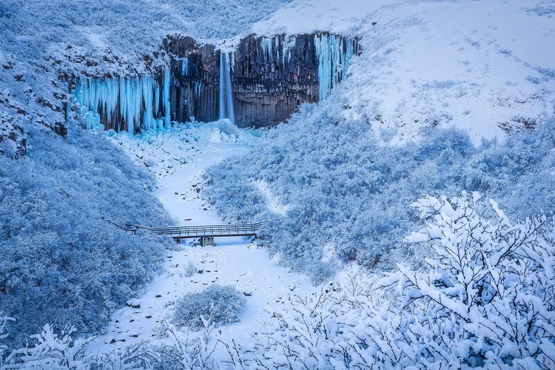 Frozen Waterfall in Winter — Blue, Cold