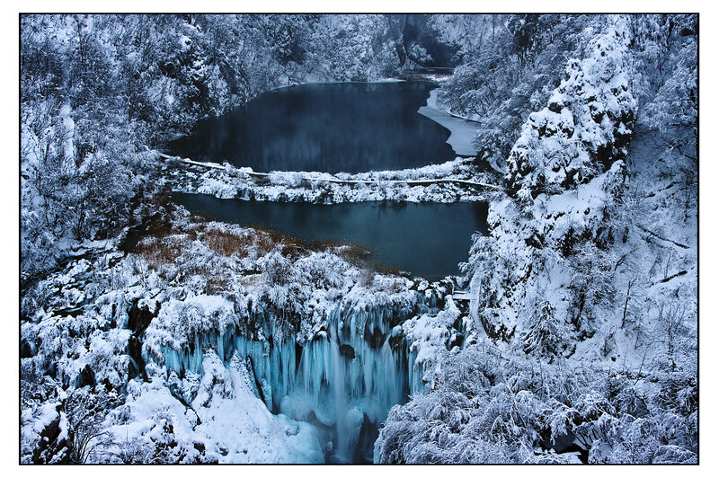 Frozen Waterfall in Winter — Blue