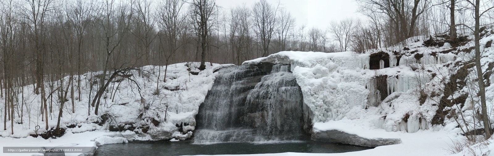 Frozen waterfall in winter forest