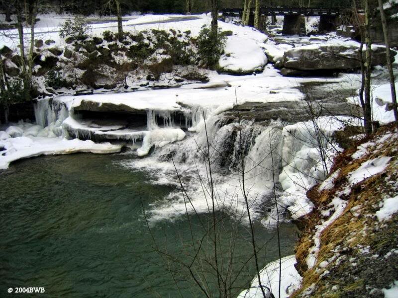 Frozen Waterfall in Winter — Green