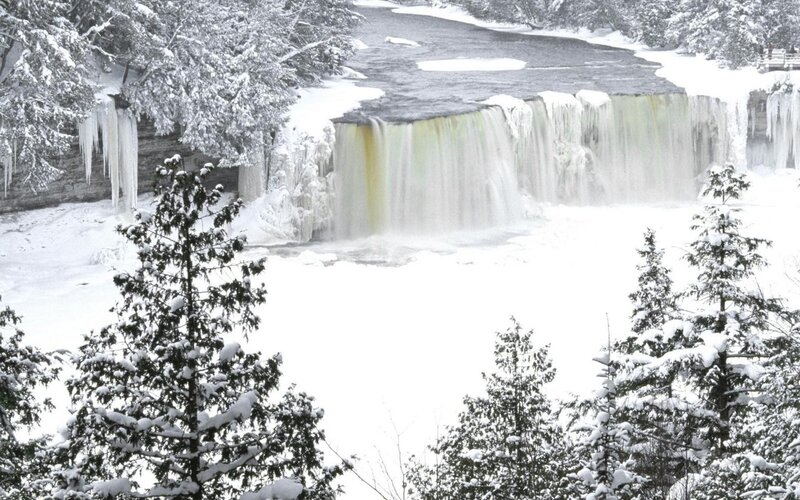 Frozen Waterfall in Winter — White, Cold, Photograph, Snow