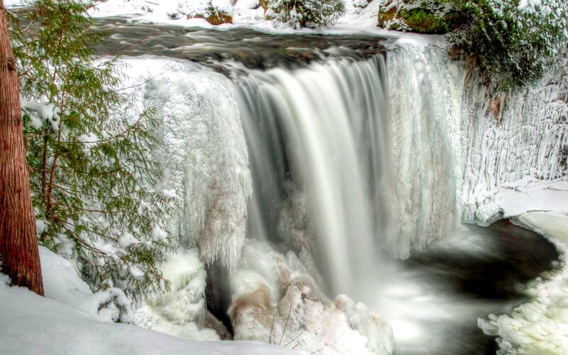 Frozen Waterfall in Winter — White, Serene