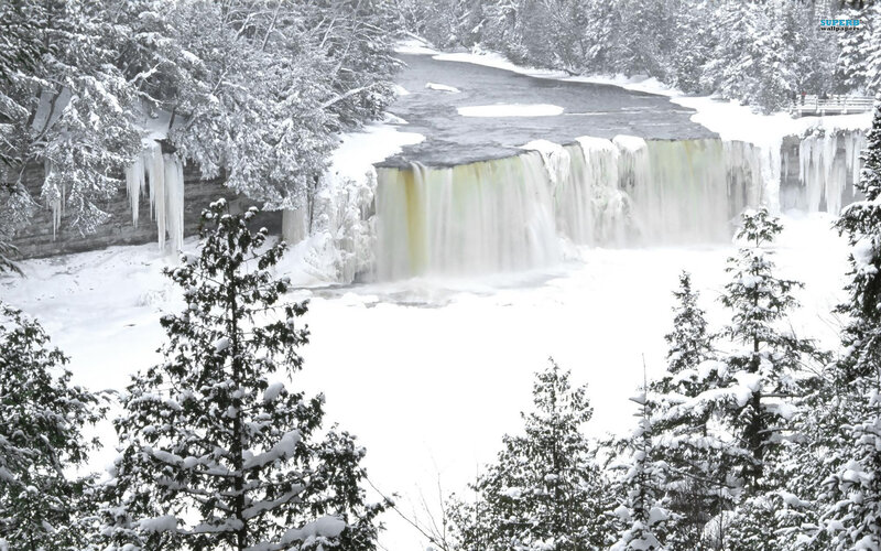 Frozen Waterfall in Winter — White