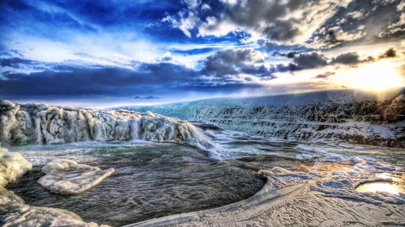Frozen Waterfall Landscape — Blue, Dramatic, Winter, Photograph, River