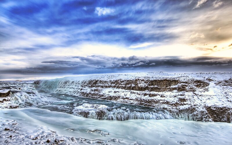 Frozen Waterfall Landscape — Blue, Dramatic, Winter, Photograph, Snow