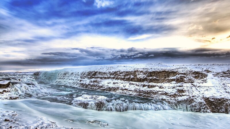 Frozen Waterfall Landscape — Blue, Dramatic, Winter, Photograph