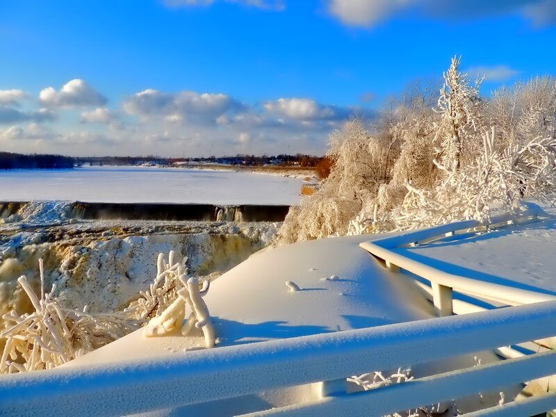 Frozen Waterfall Landscape — Blue, Serene, Winter