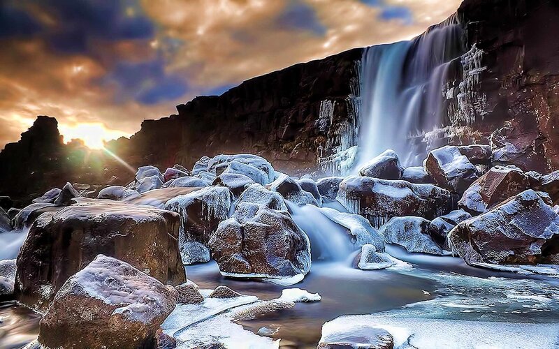 Frozen Waterfall Landscape — Blue