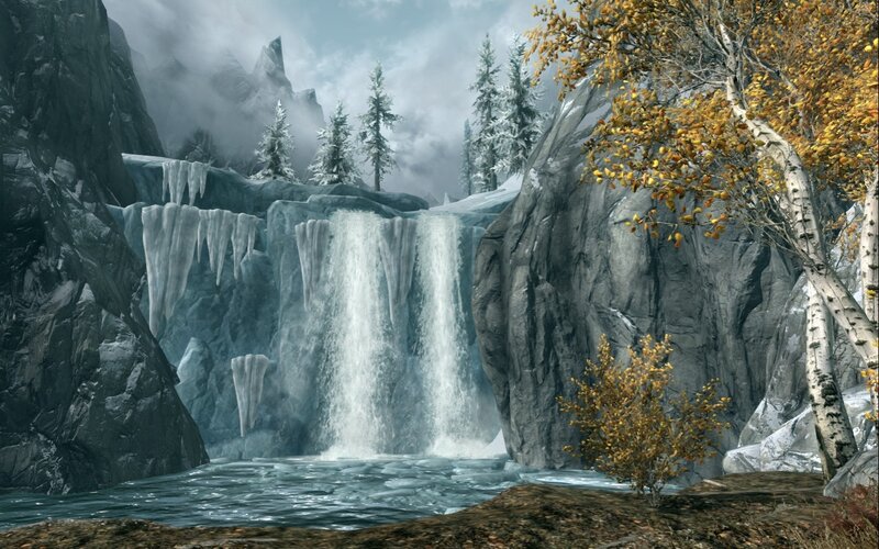 Frozen Waterfall Landscape — Gray