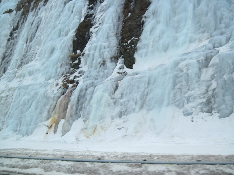 frozen waterfall on a cliff