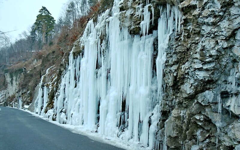 Frozen Waterfall on Cliff