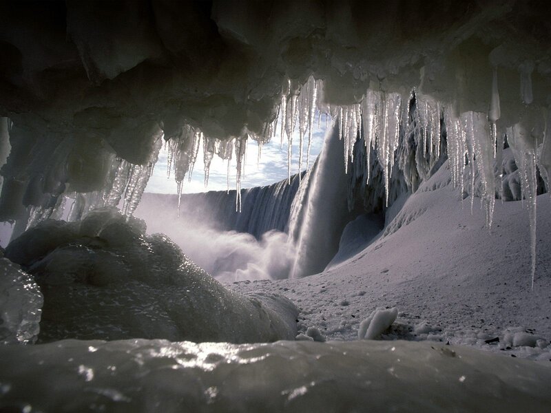 Frozen waterfall view