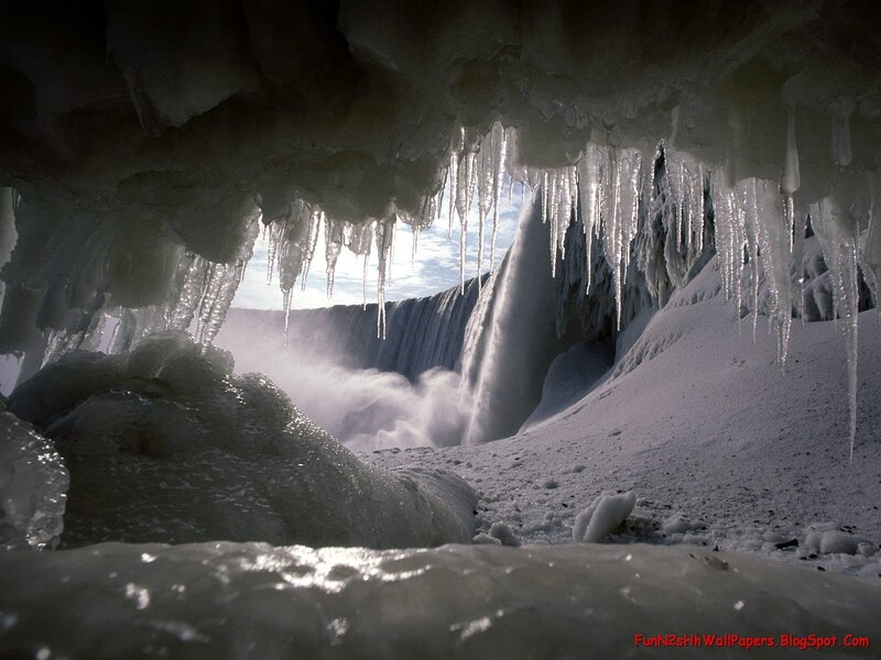 Frozen waterfall view