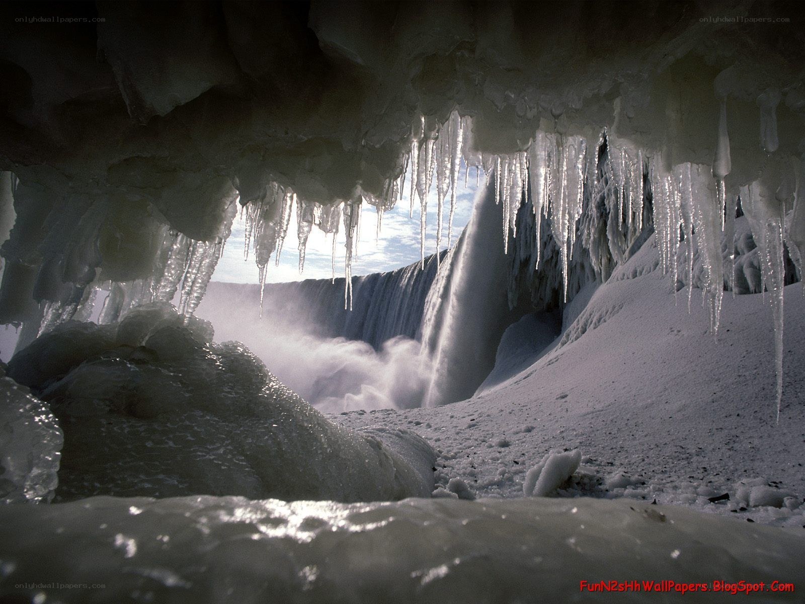 Frozen waterfall view