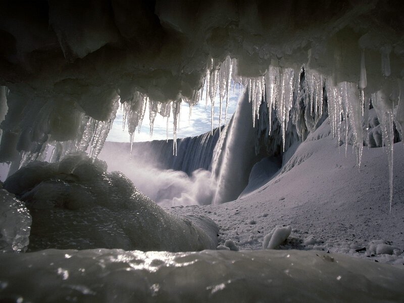 Frozen waterfall view