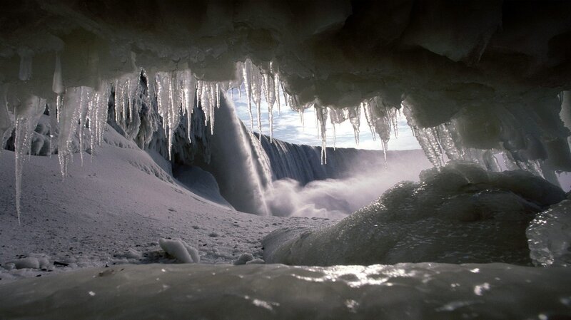 Frozen Waterfall View — White