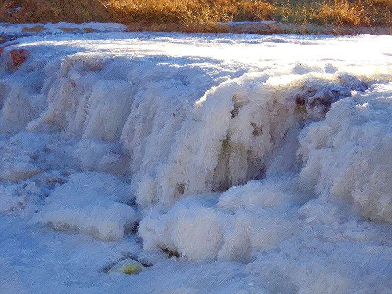 Frozen Waterfall — White, Cold, Winter, Painting