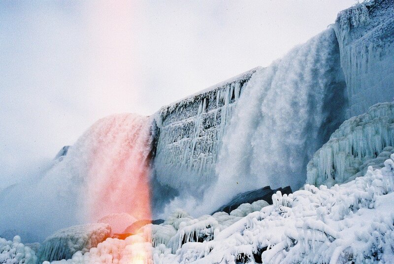 Frozen Waterfall — White, Cold, Winter, Photograph, Ice, Mist