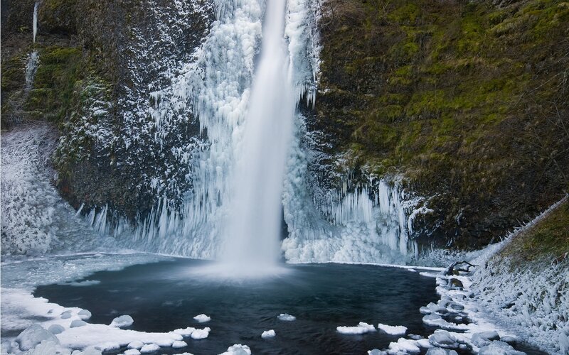 Frozen Waterfall — White, Cold, Winter, Photograph, Ice, Pool