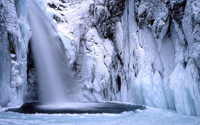 Frozen Waterfall — White, Cold, Winter, Photograph, Ice, Rock, Pool