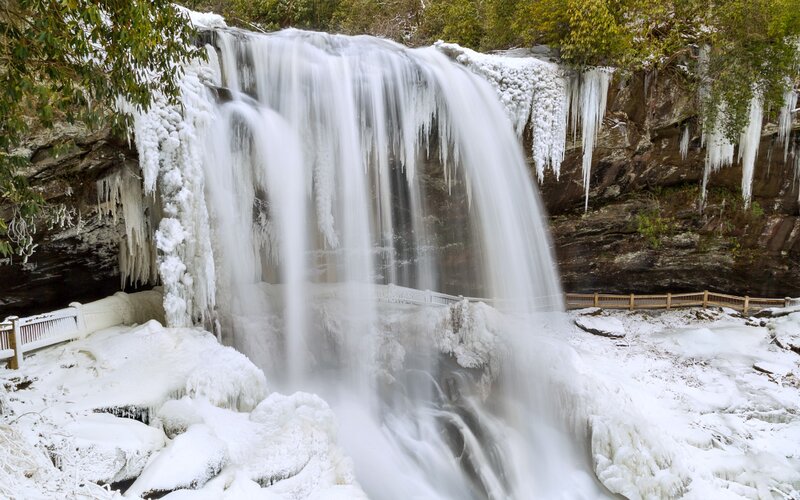 Frozen Waterfall — White, Cold, Winter, Photograph, Ice, Rock, Trees