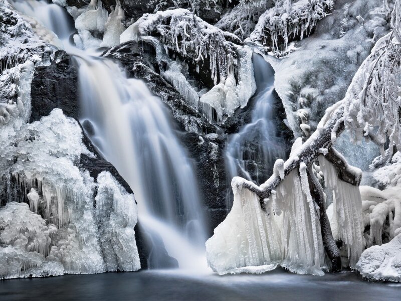 Frozen Waterfall — White, Cold, Winter, Photograph, Ice, Rocks