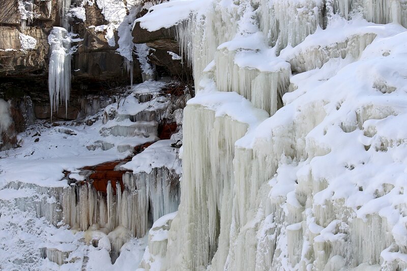Frozen Waterfall — White, Cold, Winter, Photograph, Ice, Snow, Rock