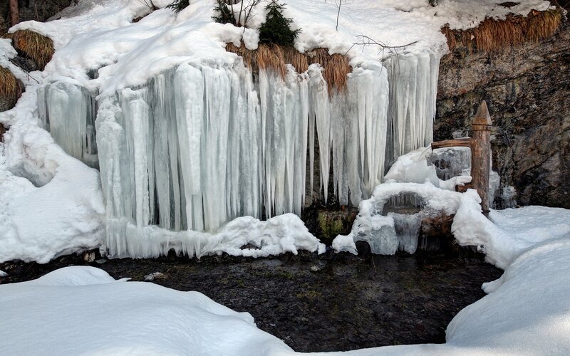 Frozen Waterfall — White, Cold, Winter, Photograph, Icicles, Snow