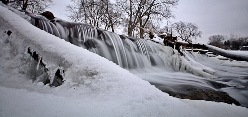 Frozen Waterfall — White, Cold, Winter, Photograph, Snow, Trees, River