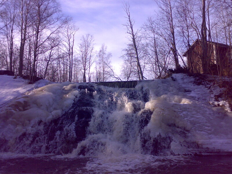 Frozen Waterfall — White, Cold, Winter, Photograph, Trees