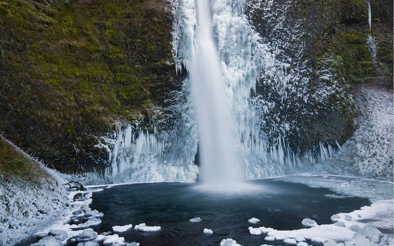 Frozen Waterfall — White, Dramatic, Winter, Photograph, Ice, Pool